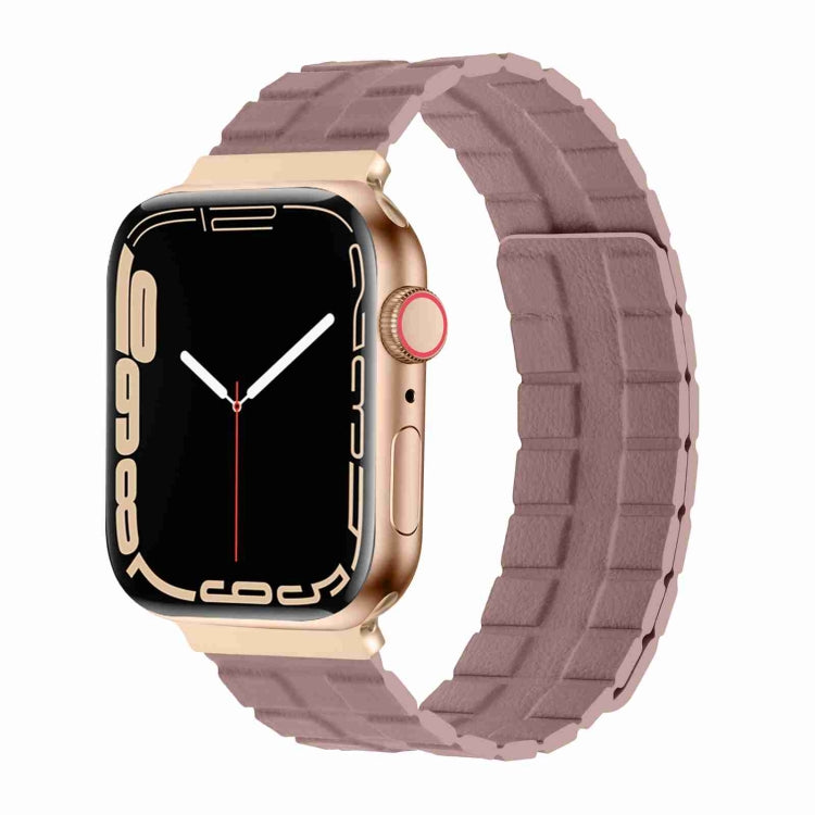 Square Two-section Leather Magnetic Watch Band For Apple Watch Ultra 49mm / Series 8&7 45mm / SE 2&6&SE&5&4 44mm / 3&2&1 42mm(Rose Pink) - Smart Wear by PMC TechLife | Online Shopping South Africa | PMC TechLife