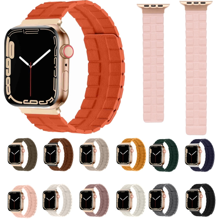 Square Two-section Leather Magnetic Watch Band For Apple Watch Ultra 49mm / Series 8&7 45mm / SE 2&6&SE&5&4 44mm / 3&2&1 42mm(Rose Pink) - Smart Wear by PMC TechLife | Online Shopping South Africa | PMC TechLife