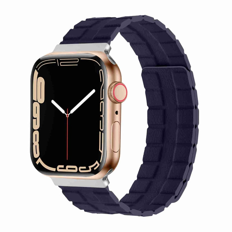 Square Two-section Leather Magnetic Watch Band For Apple Watch Series 8&7 41mm / SE 2&6&SE&5&4 40mm / 3&2&1 38mm(Indigo Blue) - Smart Wear by PMC TechLife | Online Shopping South Africa | PMC TechLife