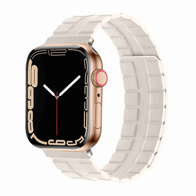 Square Two-section Leather Magnetic Watch Band For Apple Watch Series 8&7 41mm / SE 2&6&SE&5&4 40mm / 3&2&1 38mm(Starlight) - Smart Wear by PMC TechLife | Online Shopping South Africa | PMC TechLife