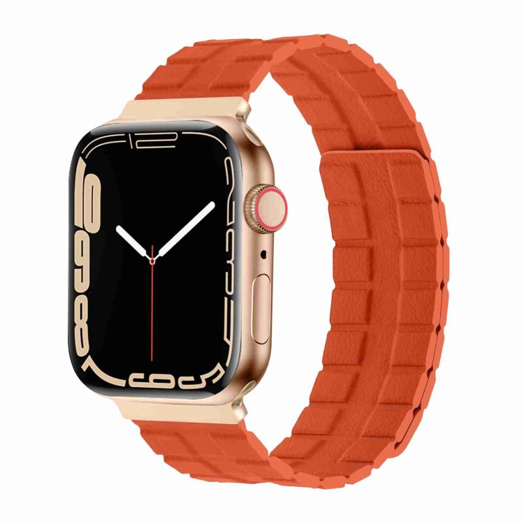 Square Two-section Leather Magnetic Watch Band For Apple Watch Series 8&7 41mm / SE 2&6&SE&5&4 40mm / 3&2&1 38mm(Orange) -  by PMC TechLife | Online Shopping South Africa | PMC TechLife