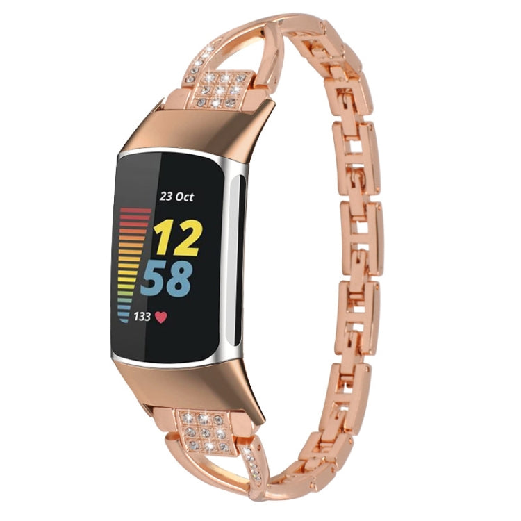 For Fitbit Charge 2 Diamond Metal Watch Band(Rose Gold) - Smart Wear by PMC TechLife | Online Shopping South Africa | PMC TechLife