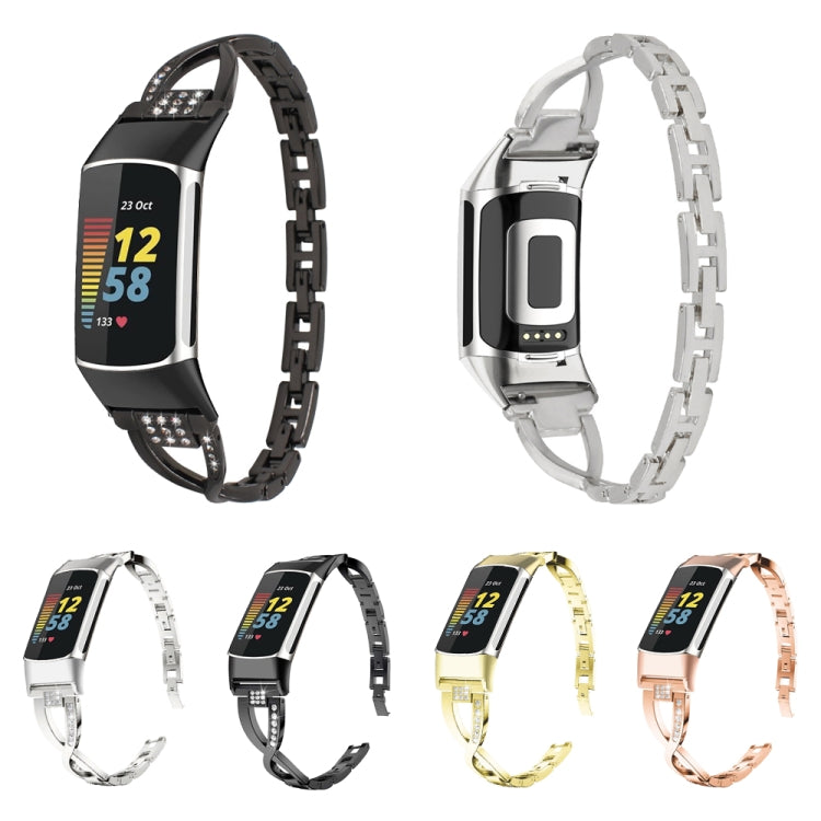 For Fitbit Charge 5 Diamond Metal Watch Band(Black) -  by PMC TechLife | Online Shopping South Africa | PMC TechLife