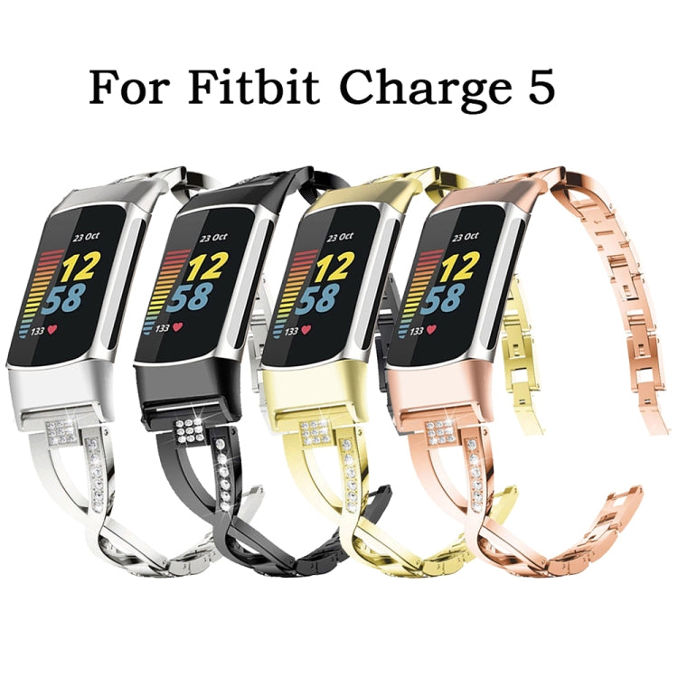 For Fitbit Charge 5 Diamond Metal Watch Band(Rose Gold) -  by PMC TechLife | Online Shopping South Africa | PMC TechLife