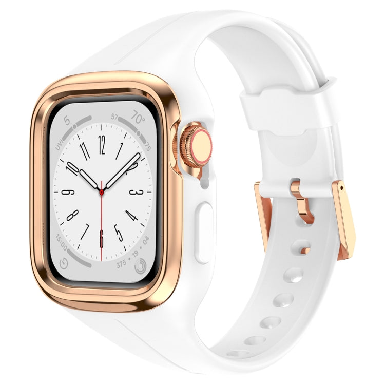 Stainless Steel Frame Silicone Watch Band For Apple Watch Series 8&7 41mm / SE 2&6&SE&5&4 40mm / 3&2&1 38mm(White) -  by PMC TechLife | Online Shopping South Africa | PMC TechLife