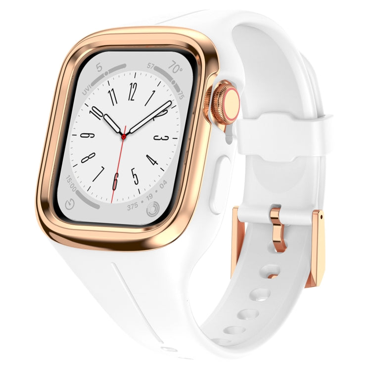 Stainless Steel Frame Silicone Watch Band For Apple Watch Series 8&7 41mm / SE 2&6&SE&5&4 40mm / 3&2&1 38mm(White) -  by PMC TechLife | Online Shopping South Africa | PMC TechLife