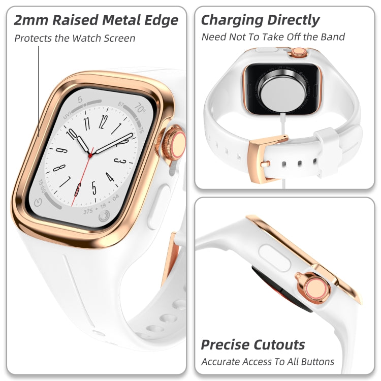 Stainless Steel Frame Silicone Watch Band For Apple Watch Series 8&7 41mm / SE 2&6&SE&5&4 40mm / 3&2&1 38mm(White) -  by PMC TechLife | Online Shopping South Africa | PMC TechLife
