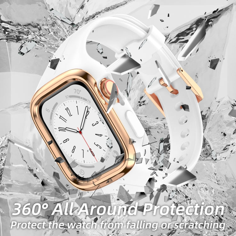 Stainless Steel Frame Silicone Watch Band For Apple Watch Series 8&7 41mm / SE 2&6&SE&5&4 40mm / 3&2&1 38mm(White) -  by PMC TechLife | Online Shopping South Africa | PMC TechLife