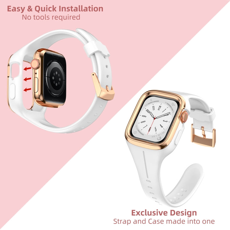 Stainless Steel Frame Silicone Watch Band For Apple Watch Series 8&7 41mm / SE 2&6&SE&5&4 40mm / 3&2&1 38mm(White) -  by PMC TechLife | Online Shopping South Africa | PMC TechLife