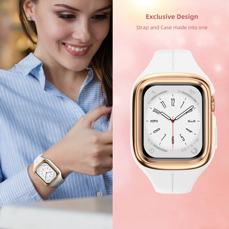 Stainless Steel Frame Silicone Watch Band For Apple Watch Series 8&7 41mm / SE 2&6&SE&5&4 40mm / 3&2&1 38mm(White) -  by PMC TechLife | Online Shopping South Africa | PMC TechLife