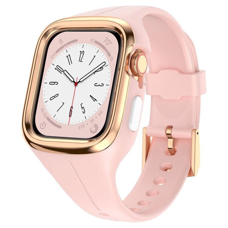 Stainless Steel Frame Silicone Watch Band For Apple Watch Series 8&7 41mm / SE 2&6&SE&5&4 40mm / 3&2&1 38mm(Pink) - Smart Wear by PMC TechLife | Online Shopping South Africa | PMC TechLife