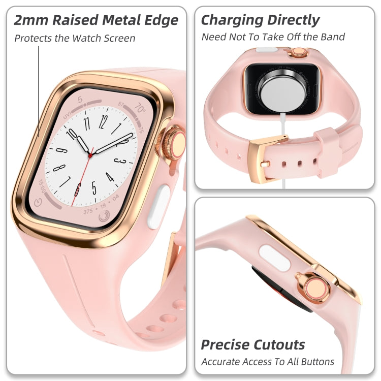 Stainless Steel Frame Silicone Watch Band For Apple Watch Series 8&7 41mm / SE 2&6&SE&5&4 40mm / 3&2&1 38mm(Pink) - Smart Wear by PMC TechLife | Online Shopping South Africa | PMC TechLife