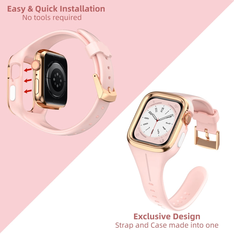 Stainless Steel Frame Silicone Watch Band For Apple Watch Series 8&7 41mm / SE 2&6&SE&5&4 40mm / 3&2&1 38mm(Pink) - Smart Wear by PMC TechLife | Online Shopping South Africa | PMC TechLife