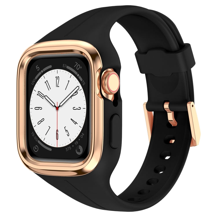 Stainless Steel Frame Silicone Watch Band For Apple Watch Series 8&7 41mm / SE 2&6&SE&5&4 40mm / 3&2&1 38mm(Black) -  by PMC TechLife | Online Shopping South Africa | PMC TechLife