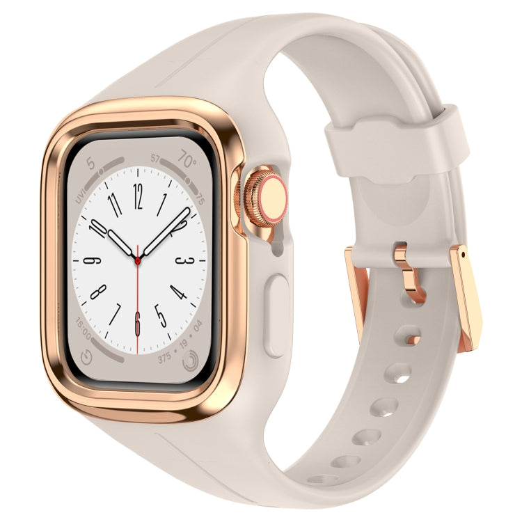 Stainless Steel Frame Silicone Watch Band For Apple Watch Series 8&7 41mm / SE 2&6&SE&5&4 40mm / 3&2&1 38mm(Starlight) -  by PMC TechLife | Online Shopping South Africa | PMC TechLife