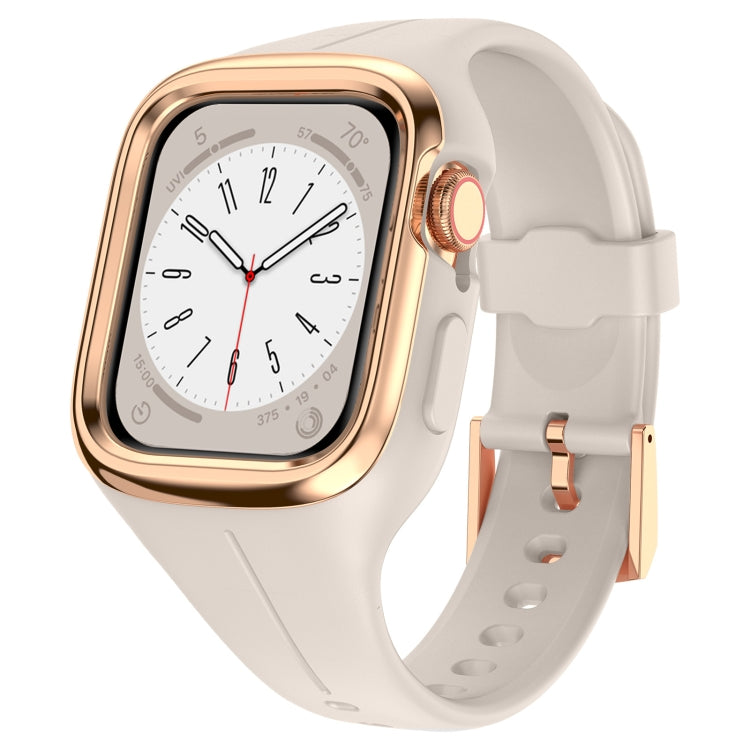 Stainless Steel Frame Silicone Watch Band For Apple Watch Series 8&7 41mm / SE 2&6&SE&5&4 40mm / 3&2&1 38mm(Starlight) -  by PMC TechLife | Online Shopping South Africa | PMC TechLife