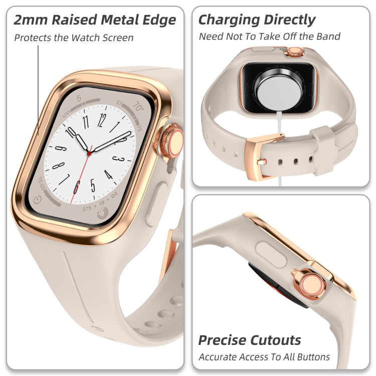 Stainless Steel Frame Silicone Watch Band For Apple Watch Series 8&7 41mm / SE 2&6&SE&5&4 40mm / 3&2&1 38mm(Starlight) -  by PMC TechLife | Online Shopping South Africa | PMC TechLife