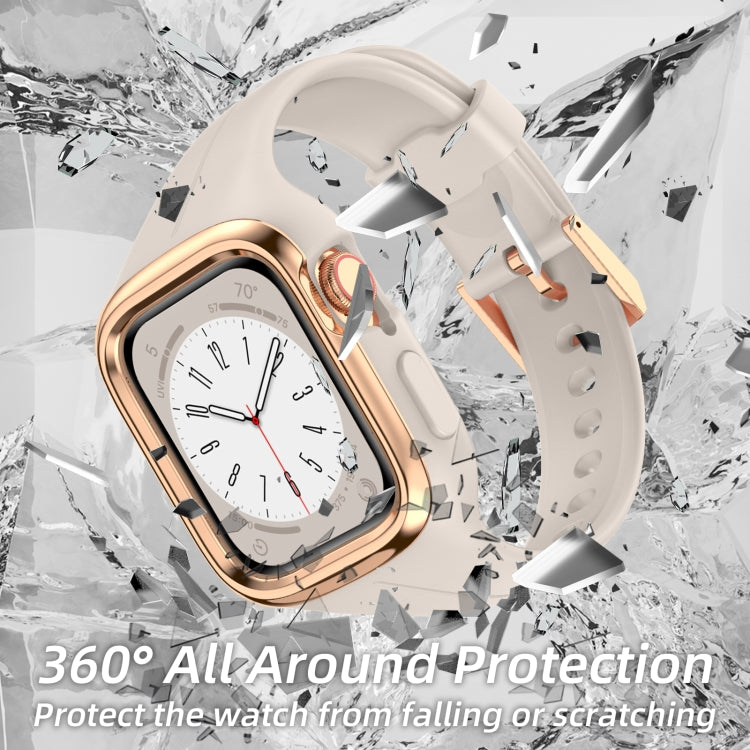 Stainless Steel Frame Silicone Watch Band For Apple Watch Series 8&7 41mm / SE 2&6&SE&5&4 40mm / 3&2&1 38mm(Starlight) -  by PMC TechLife | Online Shopping South Africa | PMC TechLife