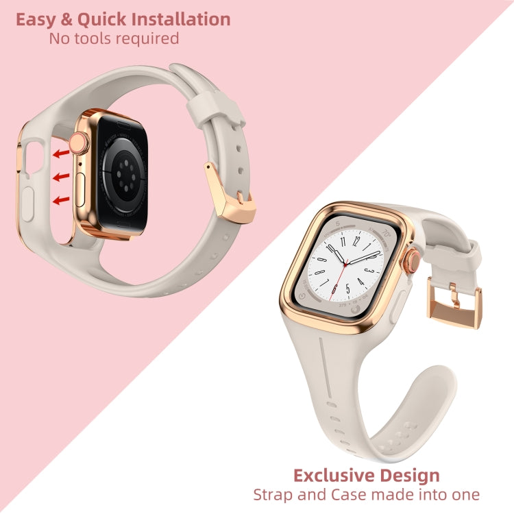 Stainless Steel Frame Silicone Watch Band For Apple Watch Series 8&7 41mm / SE 2&6&SE&5&4 40mm / 3&2&1 38mm(Starlight) -  by PMC TechLife | Online Shopping South Africa | PMC TechLife