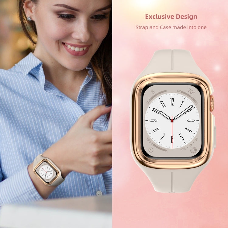 Stainless Steel Frame Silicone Watch Band For Apple Watch Series 8&7 41mm / SE 2&6&SE&5&4 40mm / 3&2&1 38mm(Starlight) -  by PMC TechLife | Online Shopping South Africa | PMC TechLife