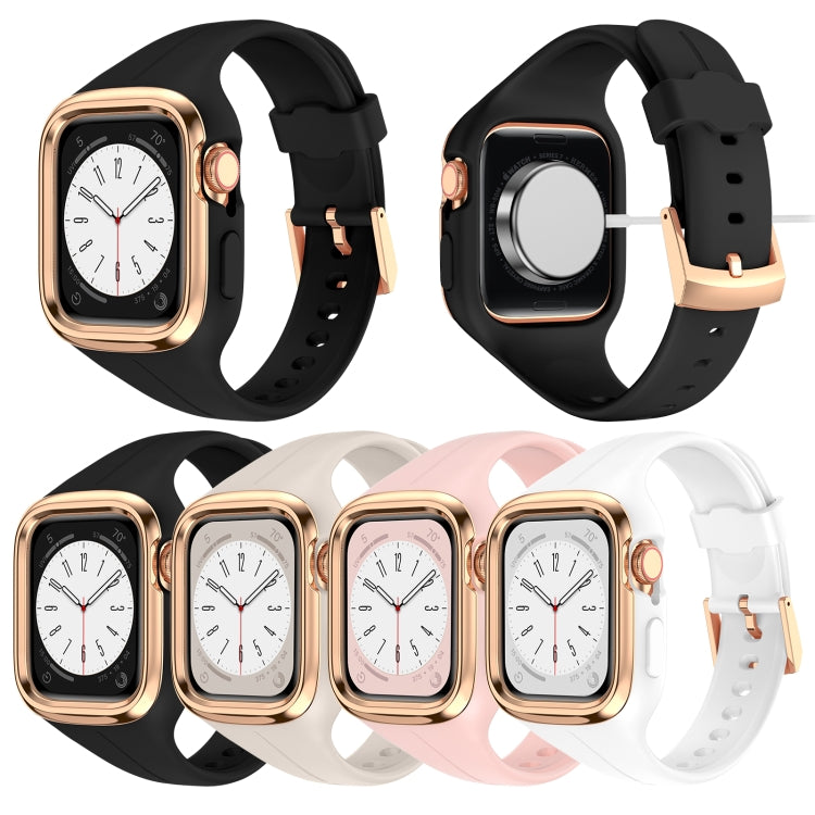Stainless Steel Frame Silicone Watch Band For Apple Watch Series 8&7 41mm / SE 2&6&SE&5&4 40mm / 3&2&1 38mm(Starlight) -  by PMC TechLife | Online Shopping South Africa | PMC TechLife