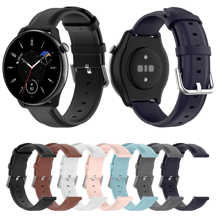 For Amazfit GTR Mini Round Tail Genuine Leather Watch Band(Navy Blue) -  by PMC TechLife | Online Shopping South Africa | PMC TechLife
