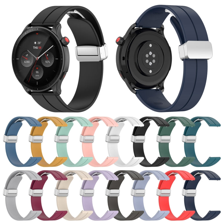 For Amazfit GTR 4 Magnetic Fold Clasp Silver Buckle Silicone Watch Band(Light Blue) - Smart Wear by PMC TechLife | Online Shopping South Africa | PMC TechLife