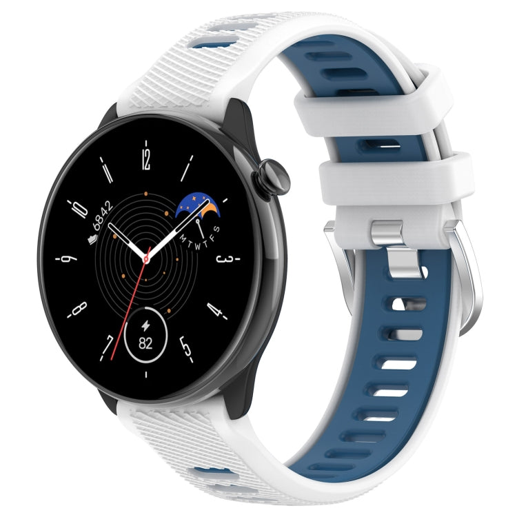 For Amazfit GTR Mini 20mm Cross Texture Two Color Silicone Stainless Steel Buckle Watch Band(White Blue) -  by PMC TechLife | Online Shopping South Africa | PMC TechLife