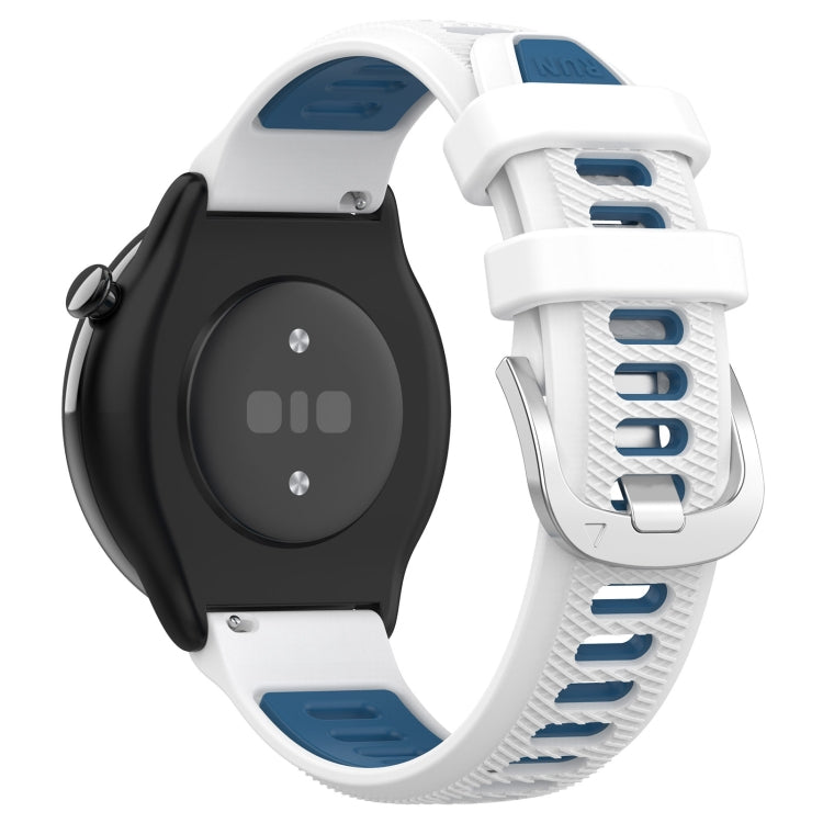 For Amazfit GTR Mini 20mm Cross Texture Two Color Silicone Stainless Steel Buckle Watch Band(White Blue) -  by PMC TechLife | Online Shopping South Africa | PMC TechLife