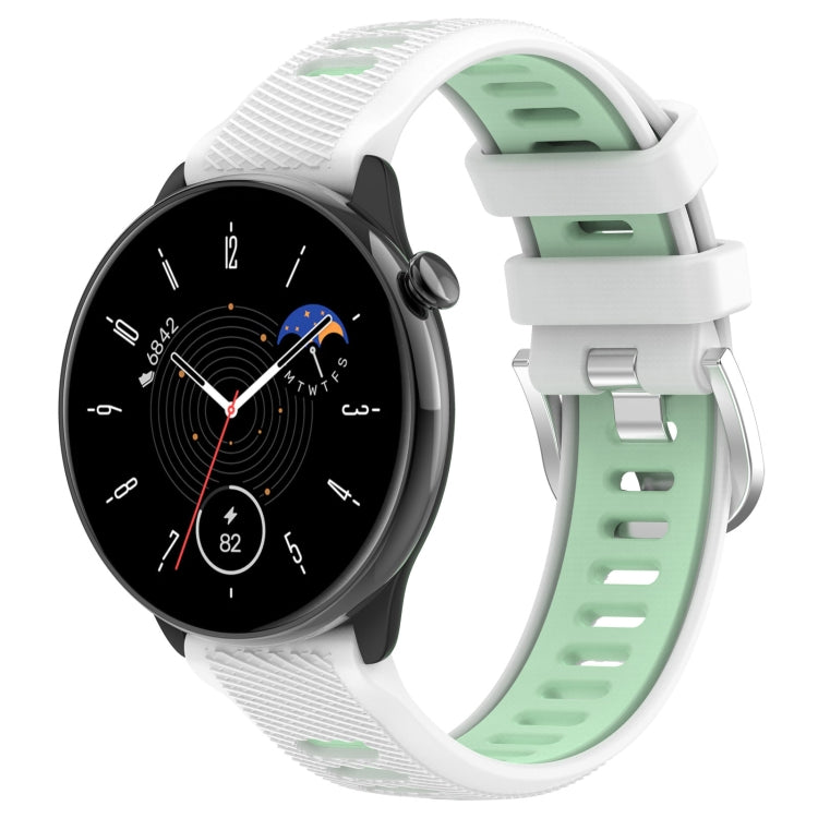 For Amazfit GTR Mini 20mm Cross Texture Two Color Silicone Stainless Steel Buckle Watch Band(White Teal) -  by PMC TechLife | Online Shopping South Africa | PMC TechLife