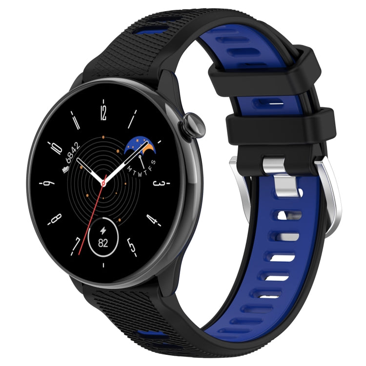 For Amazfit GTR Mini 20mm Cross Texture Two Color Silicone Stainless Steel Buckle Watch Band(Black Blue) -  by PMC TechLife | Online Shopping South Africa | PMC TechLife