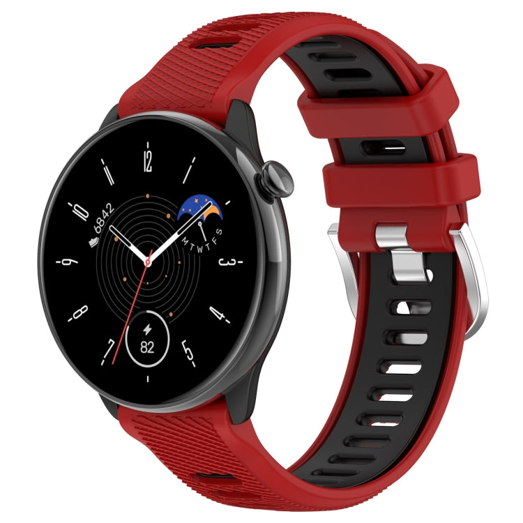 For Amazfit GTR Mini 20mm Cross Texture Two Color Silicone Stainless Steel Buckle Watch Band(Red Black) -  by PMC TechLife | Online Shopping South Africa | PMC TechLife