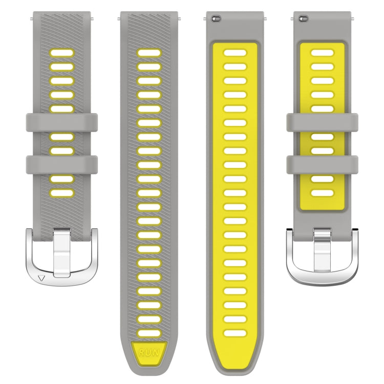 For Amazfit GTR Mini 20mm Cross Texture Two Color Silicone Stainless Steel Buckle Watch Band(Gray Yellow) - Smart Wear by PMC TechLife | Online Shopping South Africa | PMC TechLife
