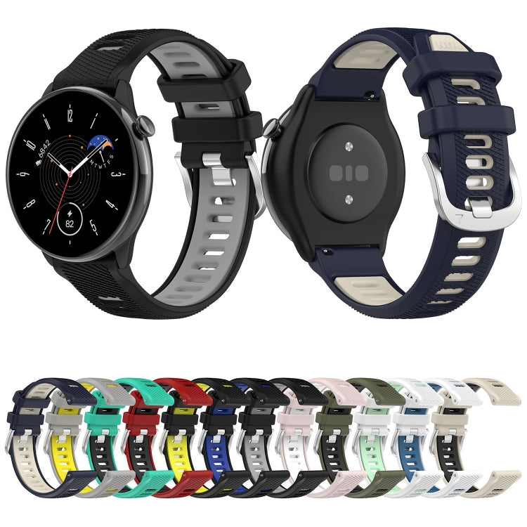 For Amazfit GTR Mini 20mm Cross Texture Two Color Silicone Stainless Steel Buckle Watch Band(White Blue) -  by PMC TechLife | Online Shopping South Africa | PMC TechLife