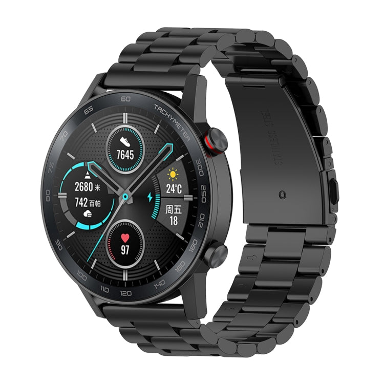 For Honor Watch GS 3i 22mm Three Bead Stainless Steel Metal Watch Band(Black) -  by PMC TechLife | Online Shopping South Africa | PMC TechLife