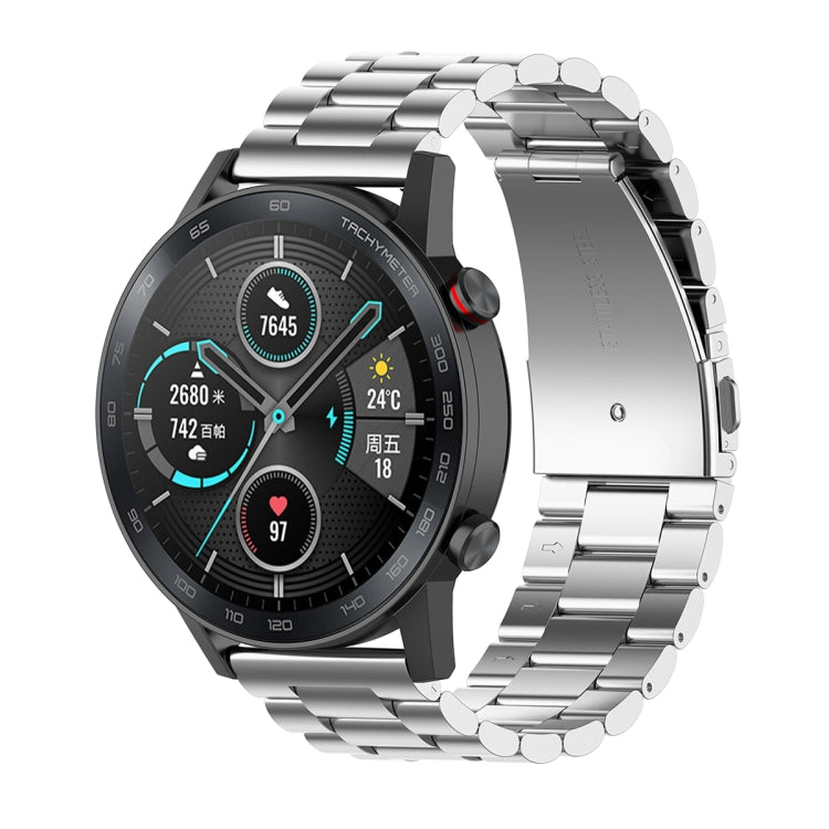For Honor Watch GS 3i 22mm Three Bead Stainless Steel Metal Watch Band(Silver) -  by PMC TechLife | Online Shopping South Africa | PMC TechLife