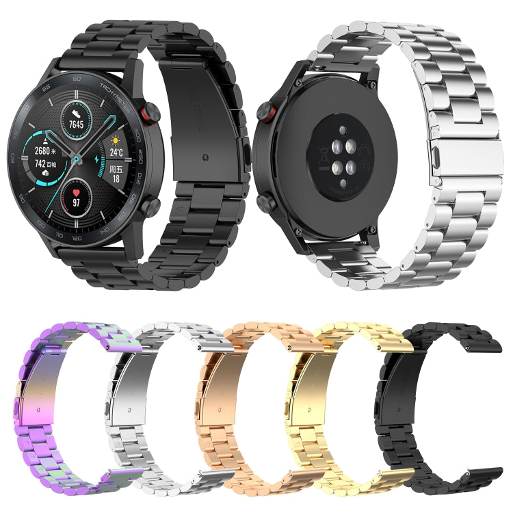 For Honor Watch GS 3i 22mm Three Bead Stainless Steel Metal Watch Band(Black) -  by PMC TechLife | Online Shopping South Africa | PMC TechLife