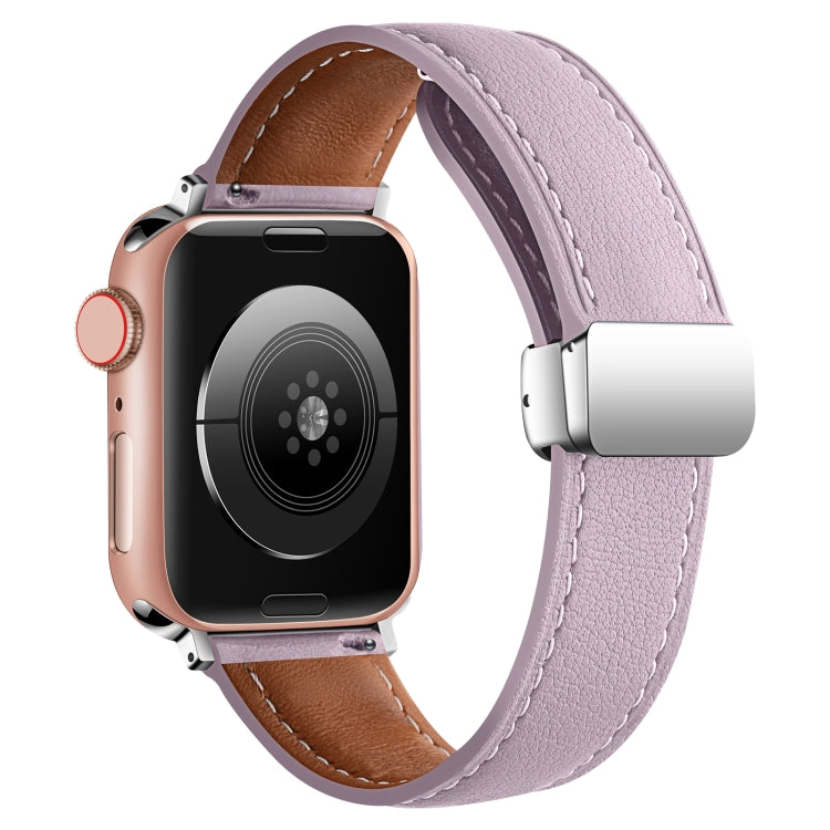 Folding Buckle Genuine Leather Watch Band For Apple Watch Ultra 49mm / Series 8&7 45mm / SE 2&6&SE&5&4 44mm / 3&2&1 42mm(Purple) -  by PMC TechLife | Online Shopping South Africa | PMC TechLife