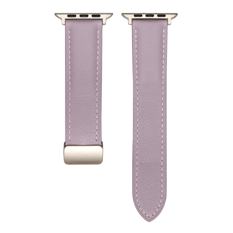 Folding Buckle Genuine Leather Watch Band For Apple Watch Ultra 49mm / Series 8&7 45mm / SE 2&6&SE&5&4 44mm / 3&2&1 42mm(Purple) -  by PMC TechLife | Online Shopping South Africa | PMC TechLife