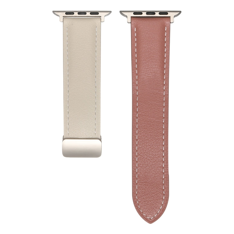 Folding Buckle Genuine Leather Watch Band For Apple Watch Ultra 49mm / Series 8&7 45mm / SE 2&6&SE&5&4 44mm / 3&2&1 42mm(White + Pink) -  by PMC TechLife | Online Shopping South Africa | PMC TechLife