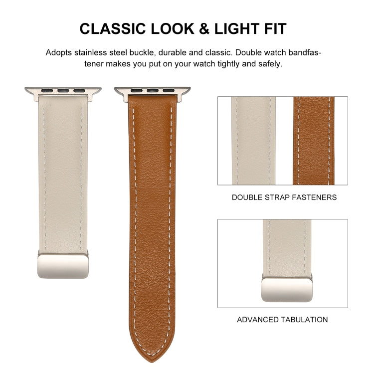 Folding Buckle Genuine Leather Watch Band For Apple Watch Ultra 49mm / Series 8&7 45mm / SE 2&6&SE&5&4 44mm / 3&2&1 42mm(Brown) -  by PMC TechLife | Online Shopping South Africa | PMC TechLife