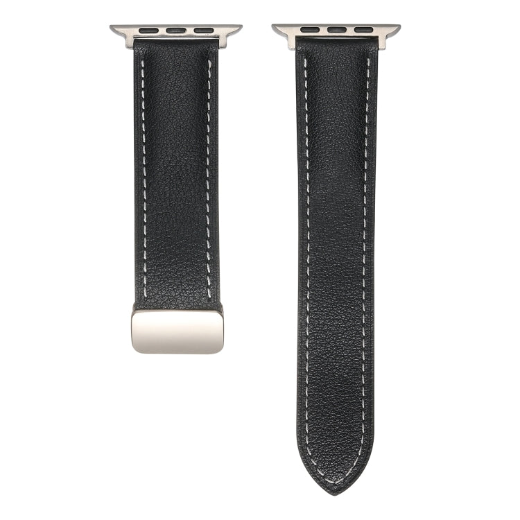 Folding Buckle Genuine Leather Watch Band For Apple Watch Series 8&7 41mm / SE 2&6&SE&5&4 40mm / 3&2&1 38mm(Black) - Smart Wear by PMC TechLife | Online Shopping South Africa | PMC TechLife