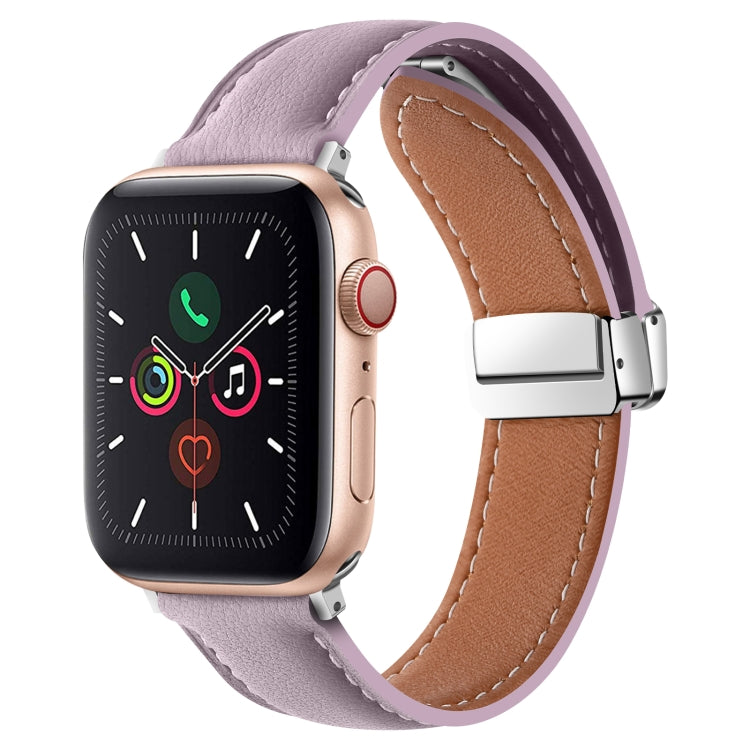 Folding Buckle Genuine Leather Watch Band For Apple Watch Series 8&7 41mm / SE 2&6&SE&5&4 40mm / 3&2&1 38mm(Purple) - Smart Wear by PMC TechLife | Online Shopping South Africa | PMC TechLife