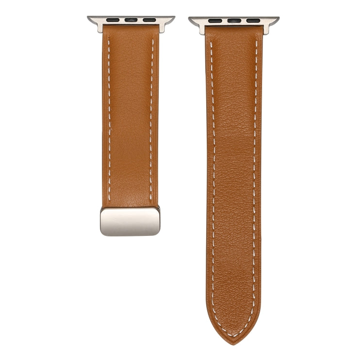 Folding Buckle Genuine Leather Watch Band For Apple Watch Series 8&7 41mm / SE 2&6&SE&5&4 40mm / 3&2&1 38mm(Brown) -  by PMC TechLife | Online Shopping South Africa | PMC TechLife