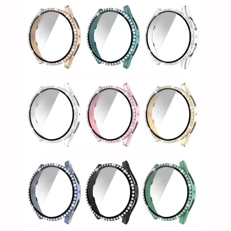 For Samsung Galaxy Watch5 44mm Single Row Diamond PC + Tempered Glass Watch Case(Light Green) - Smart Wear by PMC TechLife | Online Shopping South Africa | PMC TechLife