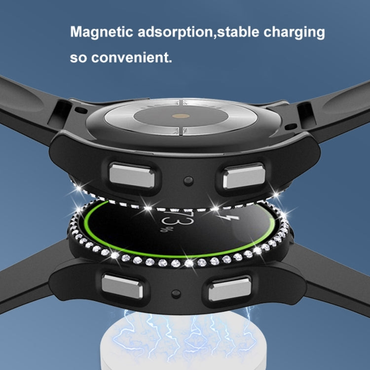 For Samsung Galaxy Watch5 44mm Single Row Diamond PC + Tempered Glass Watch Case(Dark Green) -  by PMC TechLife | Online Shopping South Africa | PMC TechLife