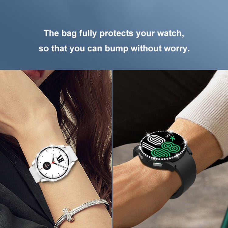 For Samsung Galaxy Watch5 44mm Single Row Diamond PC + Tempered Glass Watch Case(Light Green) - Smart Wear by PMC TechLife | Online Shopping South Africa | PMC TechLife