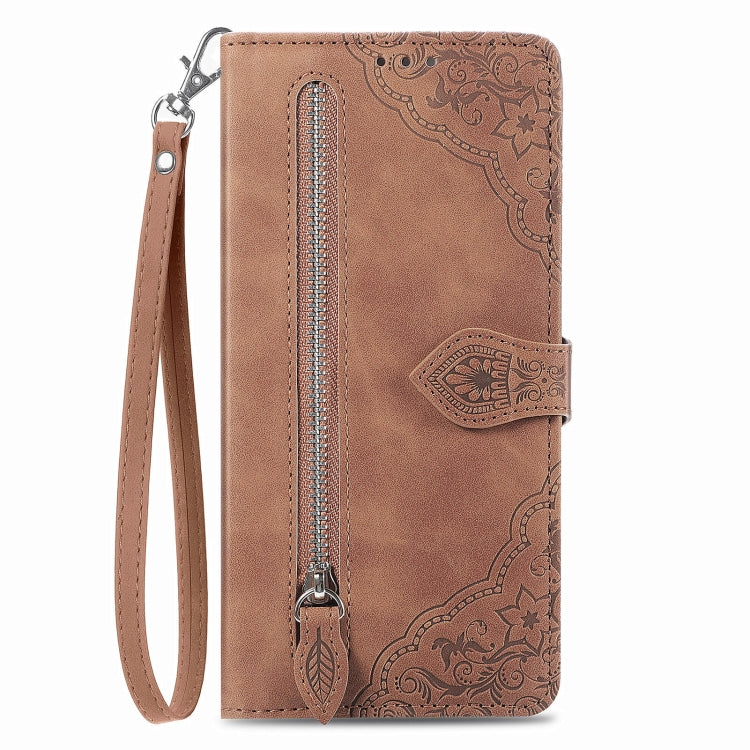 For TCL 40 SE Embossed Flower Zipper Leather Phone Case(Brown) - free shipping - PMC TechLife - Order now!