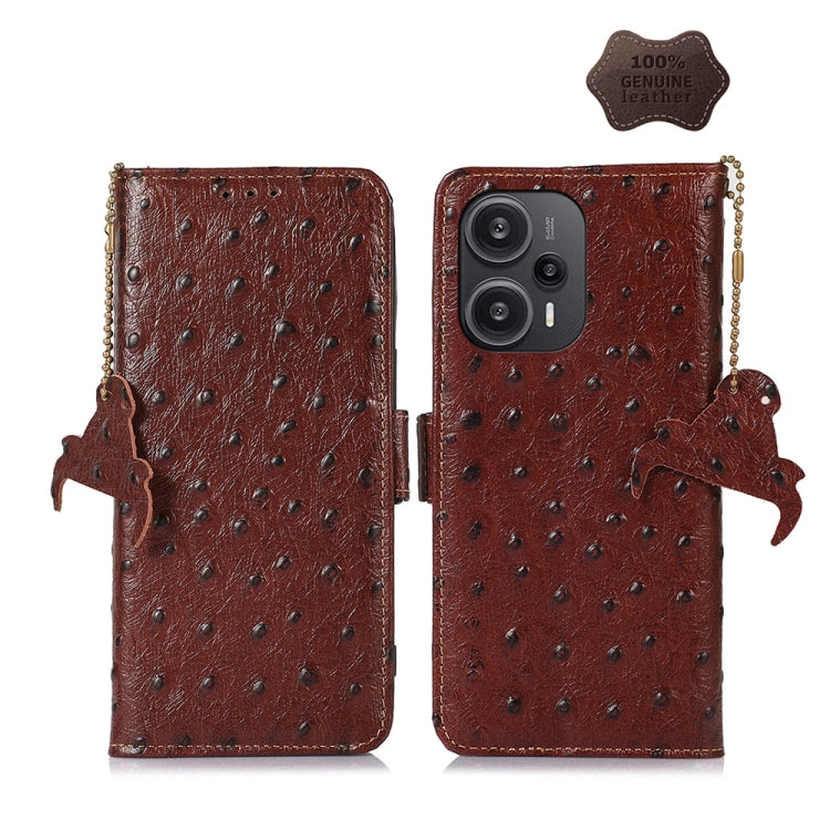 For Xiaomi Redmi Note 12 Turbo Ostrich Pattern Genuine Leather RFID Phone Case(Coffee) - free shipping - PMC TechLife - Order now!