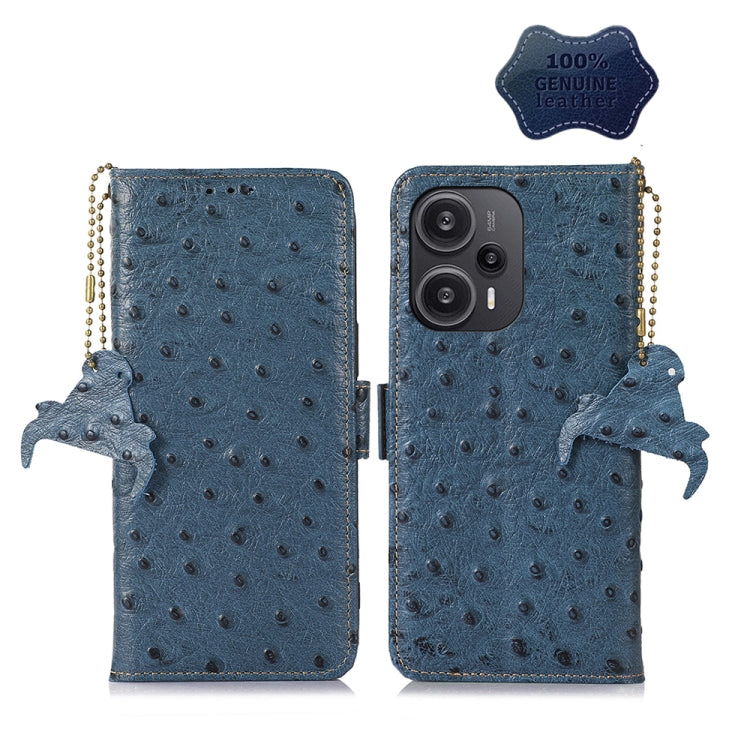For Xiaomi Redmi Note 12 Turbo Ostrich Pattern Genuine Leather RFID Phone Case(Blue) - free shipping - PMC TechLife - Order now!